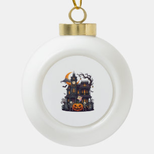 Boule En Céramique Maison Hantée Halloween Squelettes Citrouille Fant
