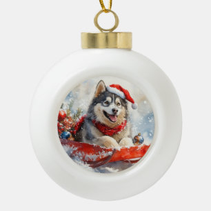 Boule En Céramique Malamute d'Alaska dans la boue Laisser il neige No