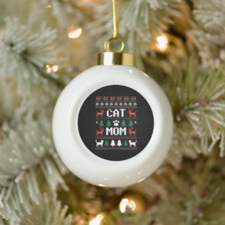 Boule En Céramique Maman Chat Pull Ugly Noël Patte Renne Noël