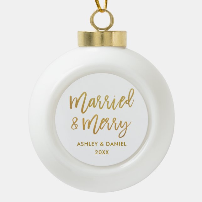 Boule En Céramique Mariage marié et joyeux de manuscrit de brosse (Devant)