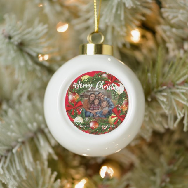 Boule En Céramique Merry Christmas Wreath Photo Personalized Family N (Arbre)