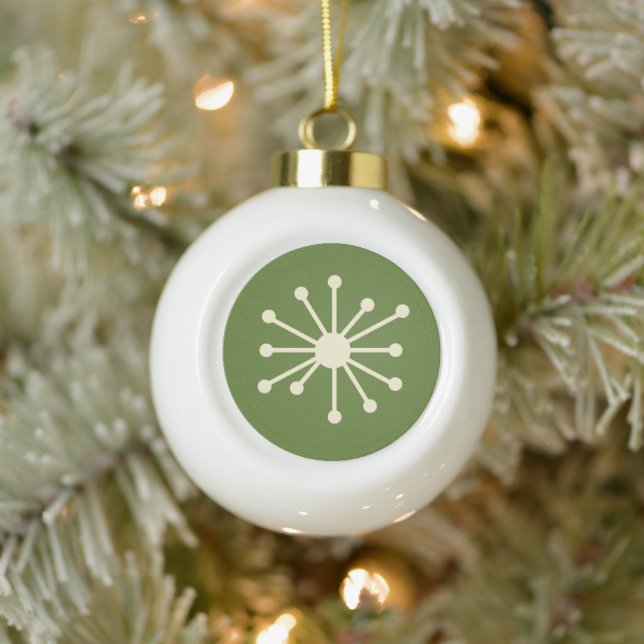 Boule En Céramique Mid Century moderne Point atomique vert & crème (Arbre)