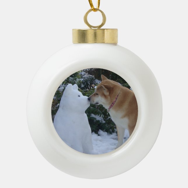 Boule En Céramique mignon chien akita embrasser snowdog (Devant)