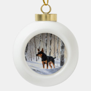 Boule En Céramique Mince Pinscher Laisser Neige Noël