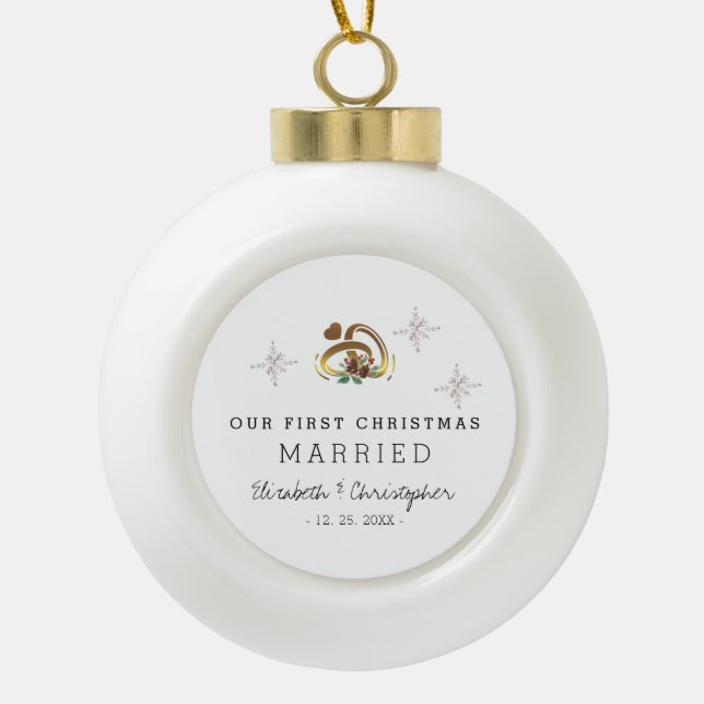 Boule En Céramique Moderne Notre Premier Noël Marié (Devant)