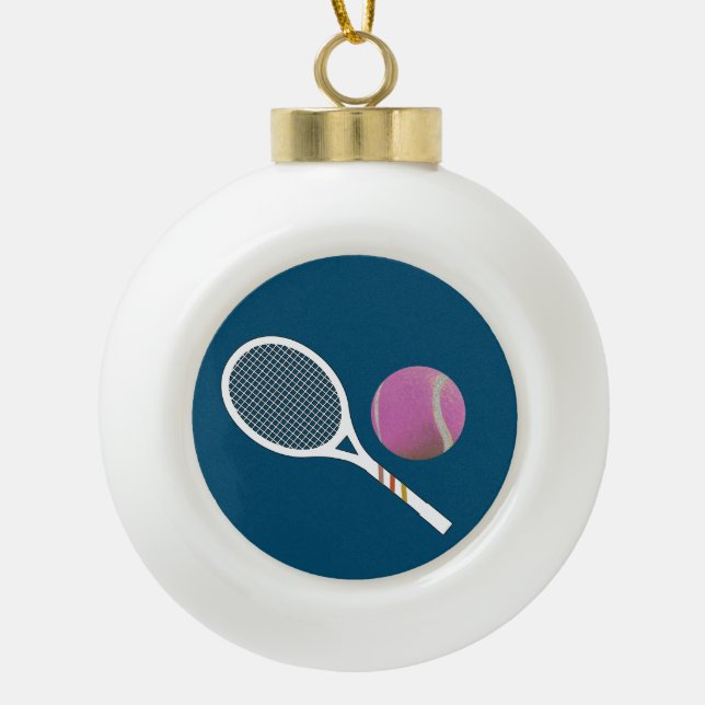 Boule En Céramique Moderne Pink Tennis Ball Retro Racket (Devant)