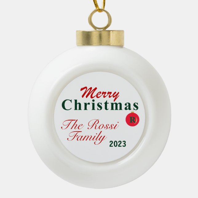 Boule En Céramique Monogramme et nom Joyeux Noël (Devant)