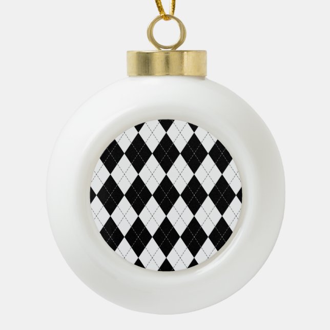 Boule En Céramique Motif de Jacquard géométrique noir blanc (Devant)