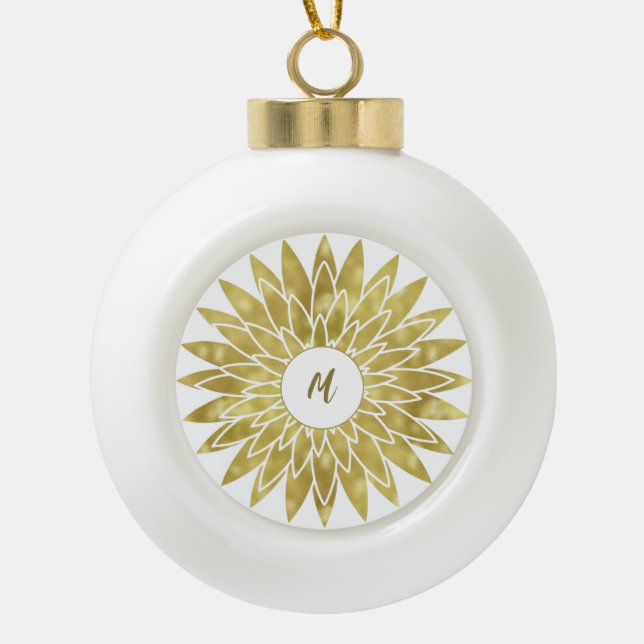 Boule En Céramique Motif de monogramme floral or (Devant)