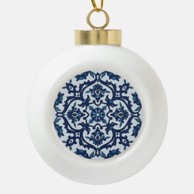 Boule En Céramique Motif de tuiles florales Azulejos bleu-portugais (Devant)