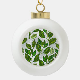 Boule En Céramique Motif sans couture avec Feuilles de thé vert