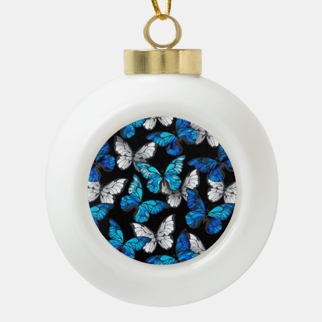 Boule En Céramique Motif sans couture foncé avec papillons bleus Morp (Devant)