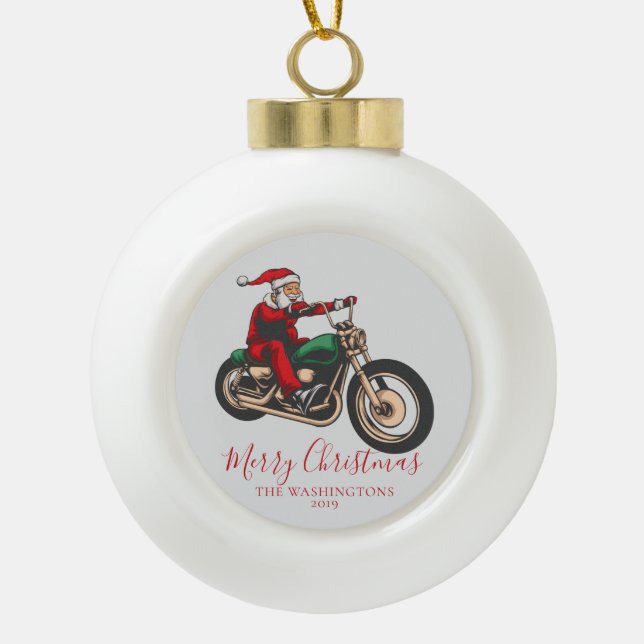 Boule En Céramique Motorcycliste Joyeux Noël (Devant)