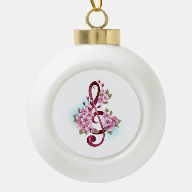 Boule En Céramique Musical treble clef notes with sakura flowers (Devant)