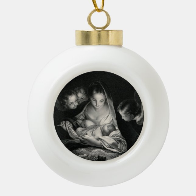 Boule En Céramique Nativité Bébé Jésus Vierge Marie Anges Noël (Devant)