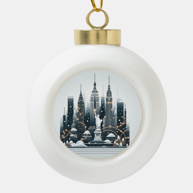 Boule En Céramique New York Holiday Elegance - Noël personnalisable (Devant)