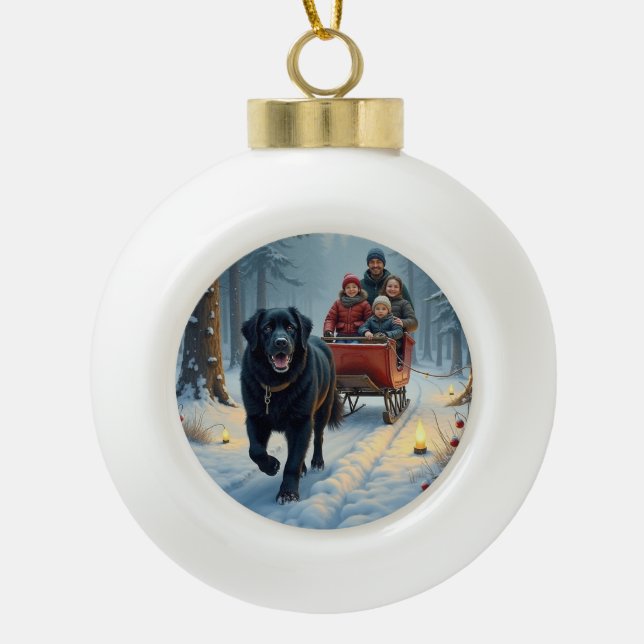 Boule En Céramique Newfoundland Dog Snowy Sleigh Ride Christmas (Devant)