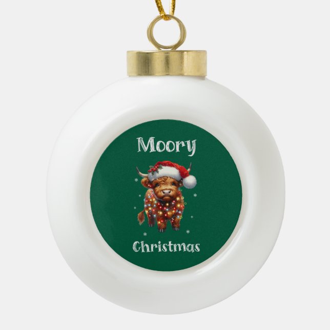 Boule En Céramique Noël à la vache des Highlands (Devant)