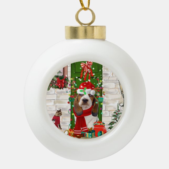 Boule En Céramique Noël de Basset Hound (Devant)