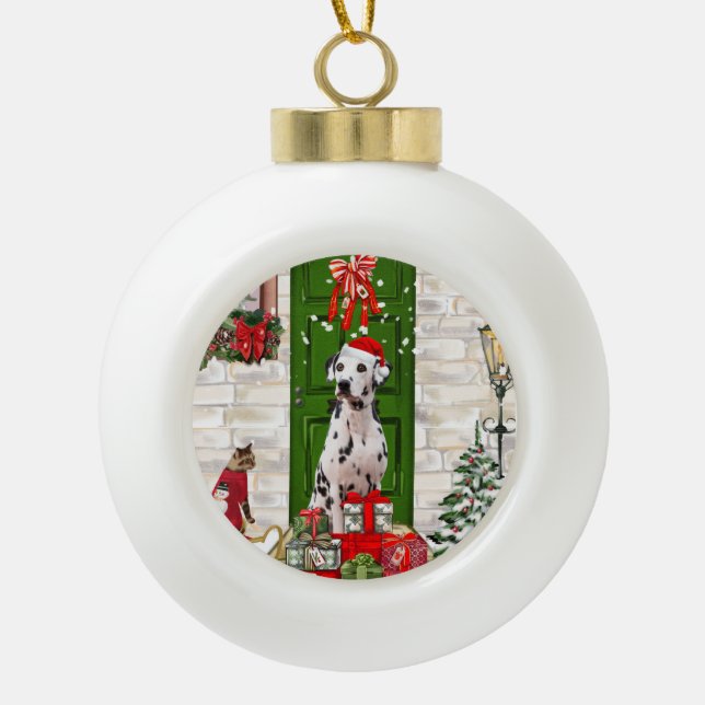Boule En Céramique Noël de chien dalmate (Devant)