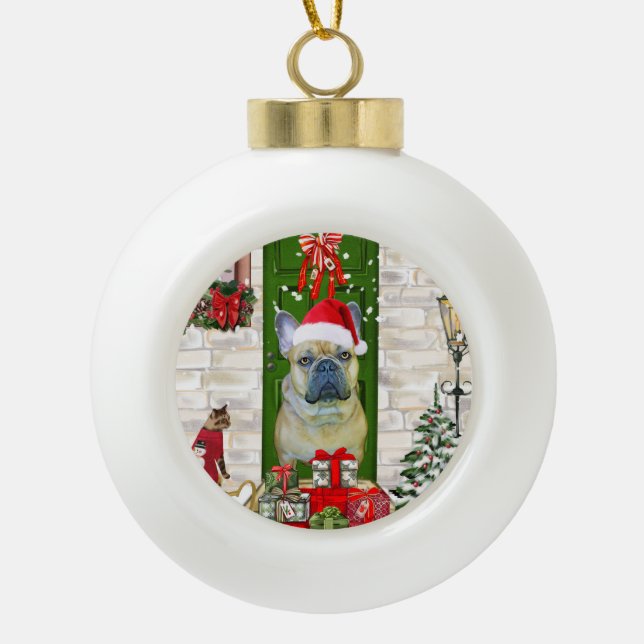 Boule En Céramique Noël des Bulldog français (Devant)