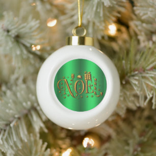 Boule En Céramique Noel d'or sur vert