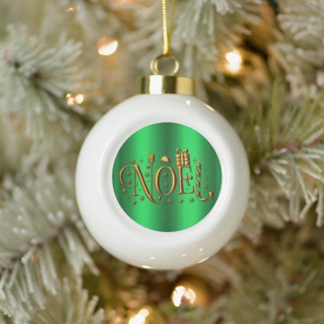 Boule En Céramique Noel d'or sur vert (Arbre)