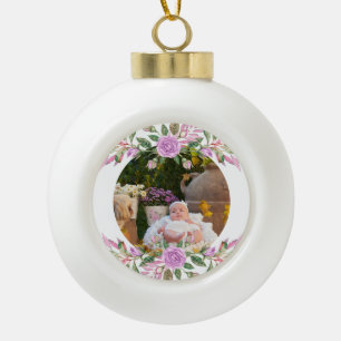 Boule En Céramique Noël du bébé avec cadre de fleurs