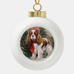 Boule En Céramique Noël du chien espagnol Cavalier King Charles