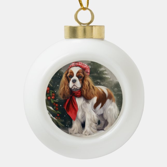 Boule En Céramique Noël du chien espagnol Cavalier King Charles (Devant)