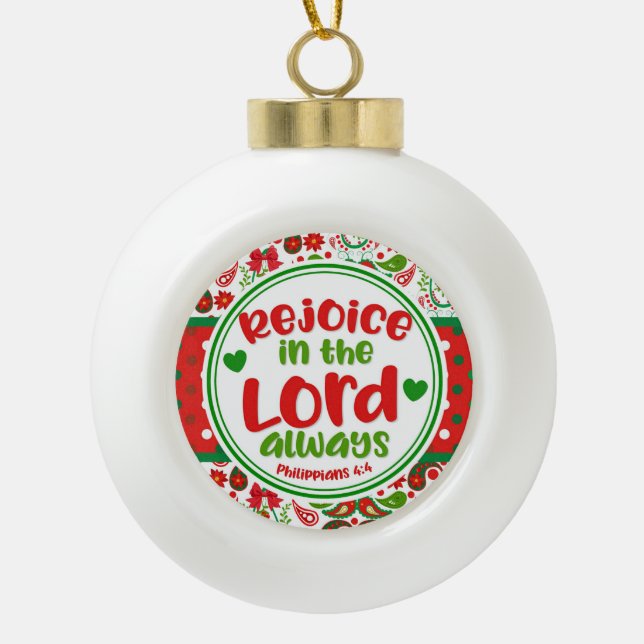 Boule En Céramique Noël Paisley Réjouissez-vous toujours dans le Seig (Devant)