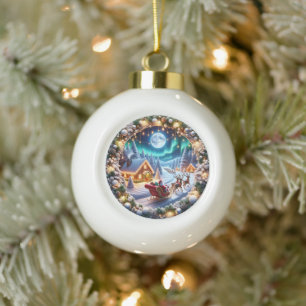 Boule En Céramique Noël Père Noël’s Sleigh with Festive Winter Scene