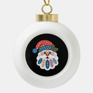 Boule En Céramique Noël Santa Patchwork Flocon de Neige Houx Hiver