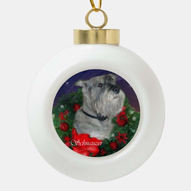 Boule En Céramique Noël Schnauzer Standard (Devant)