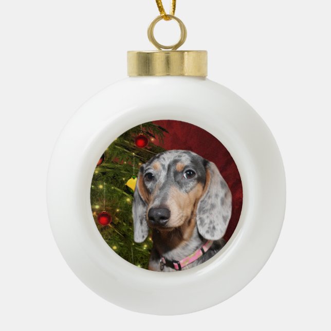 Boule En Céramique Noël tacheté de teckel (Devant)
