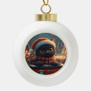 Boule En Céramique Noir Chat Montagnes Russes Noël