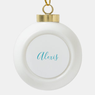Boule En Céramique Nom Calligraphie Script Plain Simple Blanc Bleu