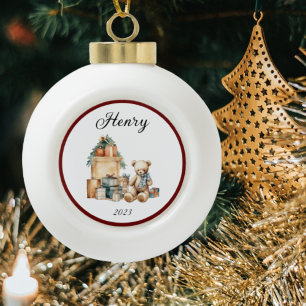 Boule En Céramique Nom mignon Noël Teddy