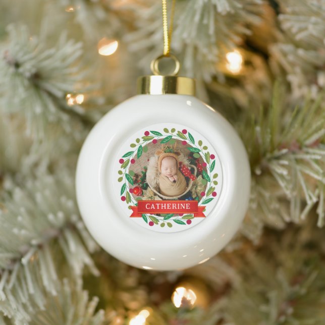 Boule En Céramique Nom personnalisé du premier Noël du bébé (Arbre)