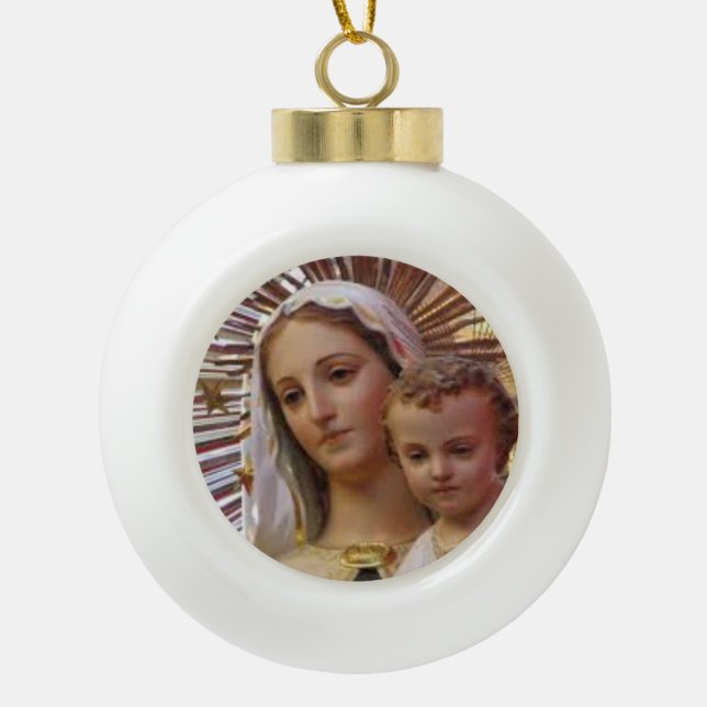 Boule En Céramique Notre Madame d'ornement de Noël du mont Carmel (Devant)