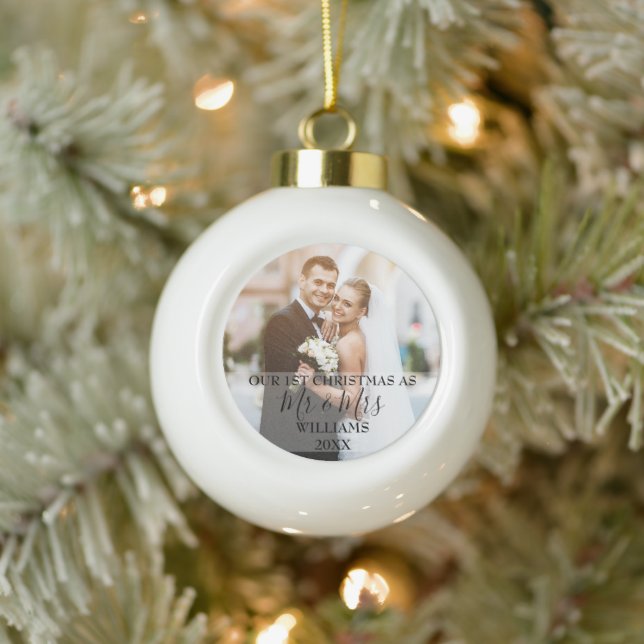 Boule En Céramique Notre premier Noël en tant que M. & Mme Photo (Arbre)