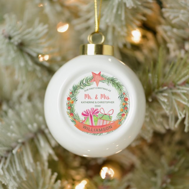 Boule En Céramique Notre premier Noël M. & Mme Pretty Wreath (Arbre)