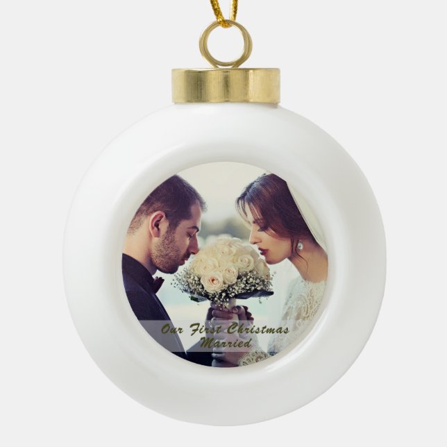 Boule En Céramique Notre première photo de Noël mariée (Devant)