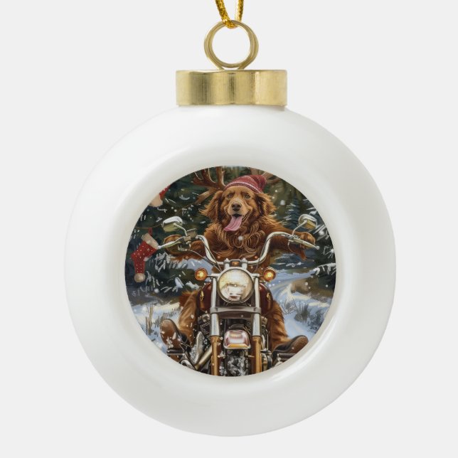 Boule En Céramique Nouvelle-Écosse Moto à chiens Noël (Devant)