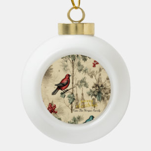 Boule En Céramique Oiseaux de Noël vintage baie de houx