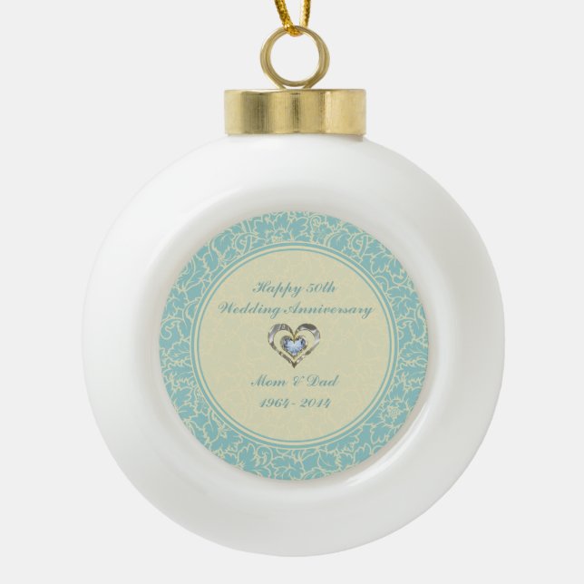 Boule En Céramique Pastel Blue Et Creme Floral Damas (Devant)