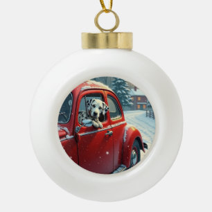 Boule En Céramique Peinture de Noël : Trajet en voiture enneigée avec