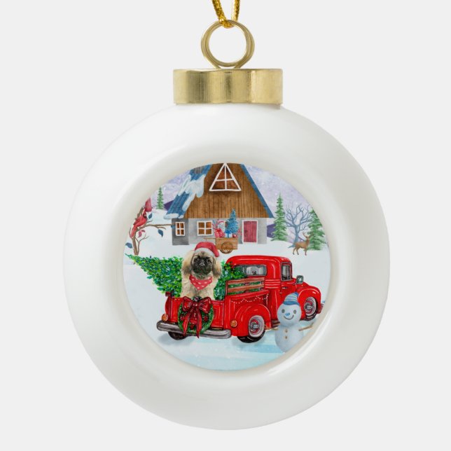 Boule En Céramique Pekingese Chien dans la livraison de Noël Camion N (Devant)