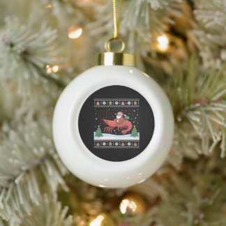 Boule En Céramique Père Noël à cheval sur un homard pull de Noël laid