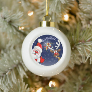 Boule En Céramique Père Noël et Reindeer Joyeux Noël Joyeux dessin an